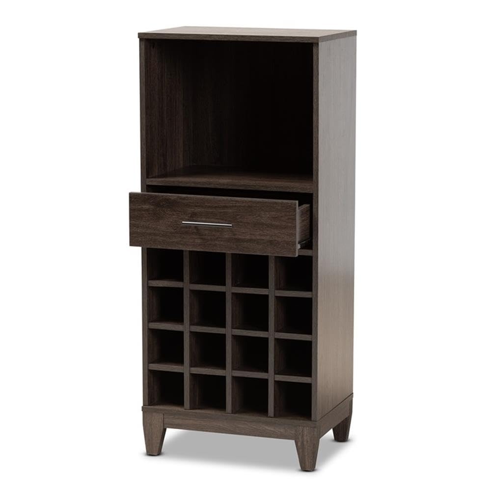 Baxton Studio Trenton Modern and Contemporary Dark Brown Finished Wood 1-Drawer Wine Storage Cabinet
